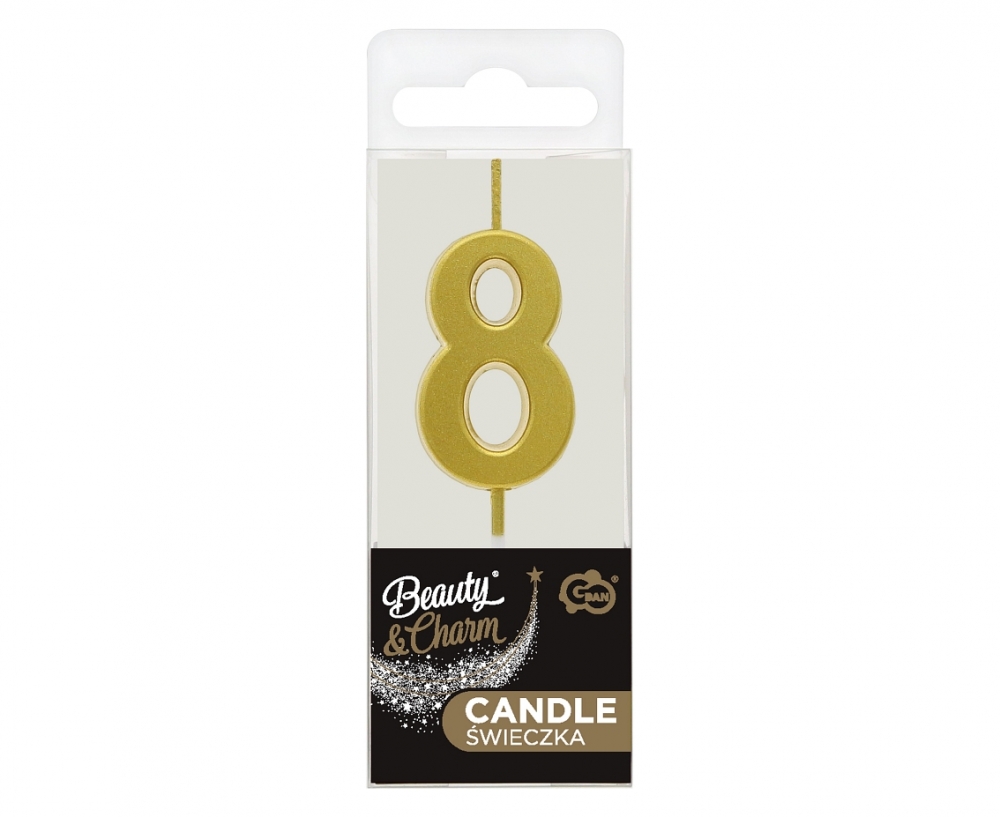 Świeczki piker B&C cyferka 8 metaliczna złota 9,5x2,3cm BH-SPZ8 GoDan